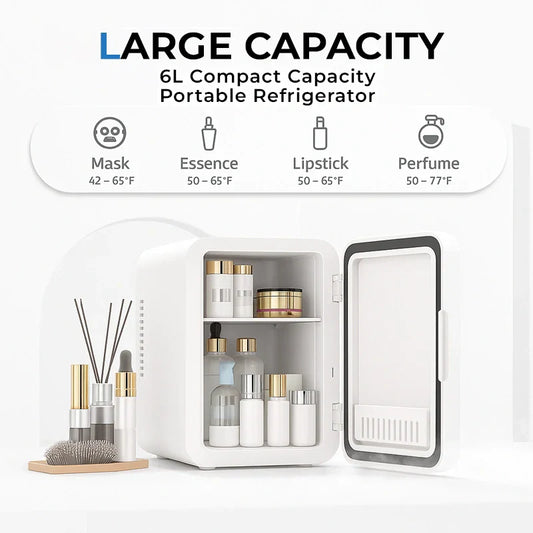 BeautyCool Dual-Temp Skincare Fridge with LED Mirror for Home & Car